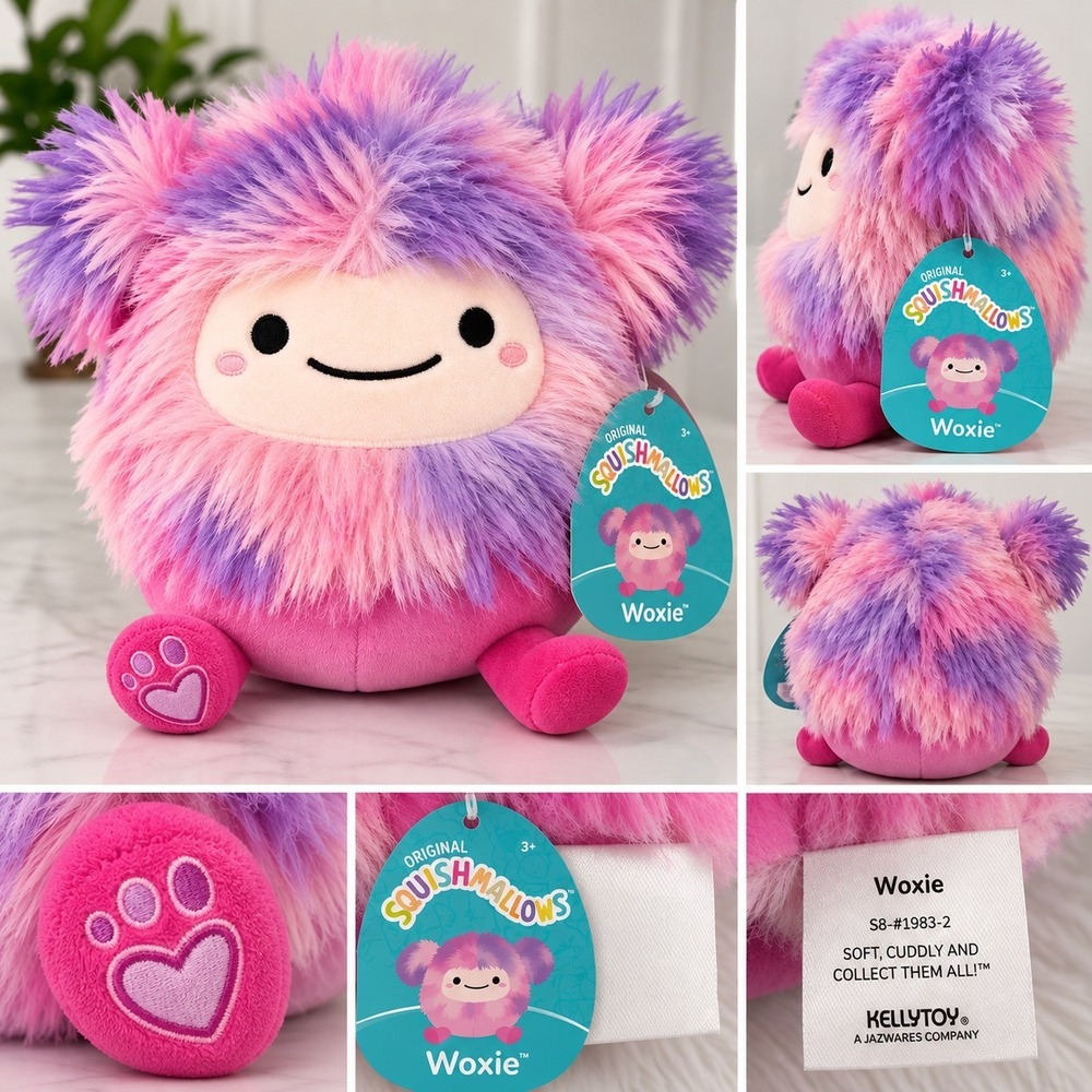 Squishmallows Woxie 8in Pink Purple Bigfoot Yeti Plush NWT Kellytoy